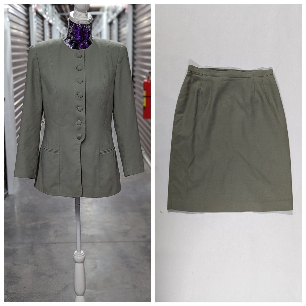 Vintage Petite Sophisticate & Co Size 10P Green Blazer Skirt Suit‎ Set